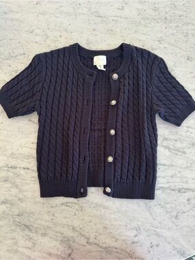 H&M Navy Blue Cable Knit Short-Sleeve Cardigan
